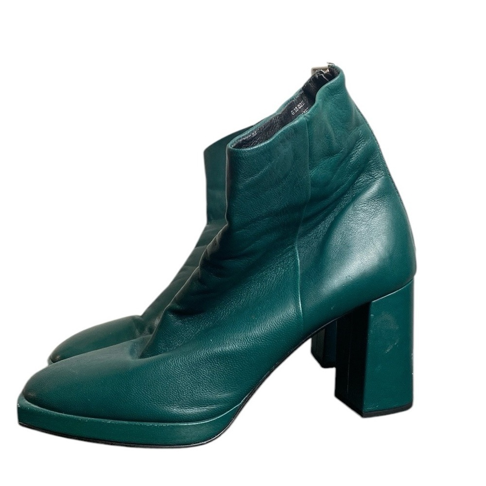 TOPSHOP teal chunky heel boots